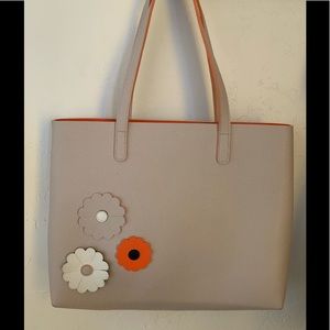 Tote bag, tan with flowers
